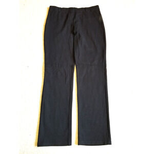 Womens Pants-QUINCE-black rayon stretch knit elastic waist pull on straight-L